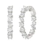 14K WHITE GOLD 2CT ROUND/MARQUISE DIAMOND LADIES HOOP EARRINGS - Image 3