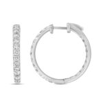 14K WHITE GOLD 1 1/2CT ROUND DIAMOND LADIES HOOPS EARRINGS