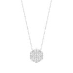14K WHITE GOLD 1/2CT ROUND DIAMOND LADIES FLOWER PENDANT WITH CHAIN - Image 2