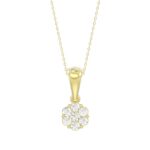 14K YELLOW GOLD 1/2CT ROUND DIAMOND LADIES FLOWER PENDANT WITH CHAIN
