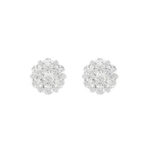14K WHITE GOLD 3/4CT ROUND DIAMOND LADIES FLOWER EARRINGS