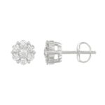 14K WHITE GOLD 3/4CT ROUND DIAMOND LADIES FLOWER EARRINGS - Image 2