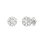 14K WHITE GOLD 3/4CT ROUND DIAMOND LADIES FLOWER EARRINGS - Image 3