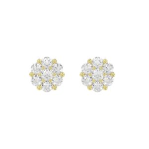 14K YELLOW GOLD 3/4CT ROUND DIAMOND LADIES FLOWER EARRINGS