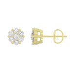 14K YELLOW GOLD 3/4CT ROUND DIAMOND LADIES FLOWER EARRINGS - Image 2