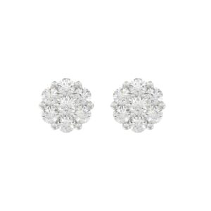 14K WHITE GOLD 1CT ROUND DIAMOND LADIES FLOWER EARRINGS