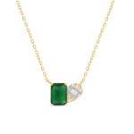 14K YELLOW GOLD 7/8CT ROUND/BAGUETTE/EMERALD DIAMOND LADIES PENDANT WITH CHAIN(COLOR STONE GREEN EMERALD DIAMOND 3/4CT)