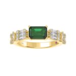 18K YELLOW GOLD 1 3/8CT ROUND/BAGUETTE/EMERALD DIAMOND LADIES RING(COLOR STONE GREEN EMERALD DIAMOND 7/8CT)