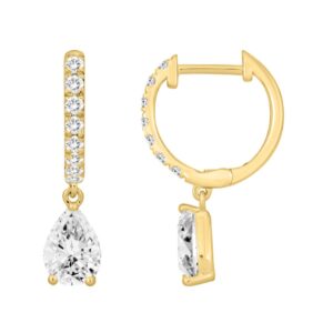 18K 1 1/4CT YELLOW GOLD ROUND/PEAR DIAMOND LADIES HOOPS EARRINGS