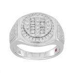 14K WHITE GOLD 1CT ROUND/BAGUETTE DIAMOND MENS RING