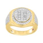 14K YELLOW GOLD 1CT ROUND/BAGUETTE DIAMOND MENS RING