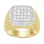 14K YELLOW GOLD 1CT ROUND/BAGUETTE DIAMOND MENS RING