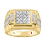 14K  1CT YELLOW GOLD ROUND/BAGUETTE DIAMOND MENS RING