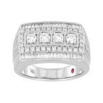 14K WHITE GOLD 1 1/2CT ROUND/BAGUETTE DIAMOND MENS RING