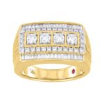 14K YELLOW GOLD 1 1/2CT ROUND/BAGUETTE DIAMOND MENS RING