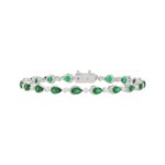 18K WHITE GOLD 4 1/3CT ROUND/PEAR DIAMOND LADIES BRACELET(COLOR STONE GREEN EMERALD DIAMOND 3 1/3CT)