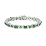18K WHITE GOLD 7CT ROUND/EMERALD DIAMOND LADIES BRACELET(COLOR STONE GREEN EMERALD/ROUND DIAMOND 3 5/8CT)/1 1/2CT)