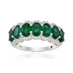 18K WHITE GOLD 3 1/6CT ROUND/OVAL DIAMOND LADIES BAND(COLOR STONE OVAL GREEN EMERALD DIAMOND 2 3/4CT)
