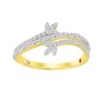 18K YELLOW GOLD 3/8CT ROUND/BAGUETTE DIAMOND LADIES FASHION RING