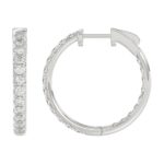 18K WHITE GOLD 1 1/2CT ROUND DIAMOND LADIES HOOPS EARRINGS - Image 2