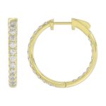 14K YELLOW GOLD 1 1/2CT ROUND DIAMOND LADIES HOOP EARRINGS - Image 2