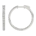 18K WHITE GOLD 2CT ROUND DIAMOND LADIES HOOPS EARRINGS