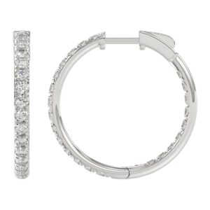 18K WHITE GOLD 2CT ROUND DIAMOND LADIES HOOPS EARRINGS