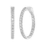 18K WHITE GOLD 2CT ROUND DIAMOND LADIES HOOPS EARRINGS - Image 2