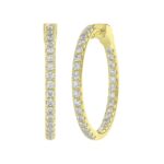 18K YELLOW GOLD 3CT ROUND DIAMOND LADIES HOOPS EARRINGS - Image 3