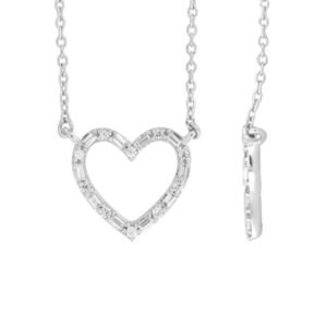 10K WHITE GOLD 1/5CT ROUND/BAGUETTE DIAMOND LADIES PENDANT WITH CHAIN