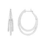 18K WHITE GOLD 7/8CT ROUND DIAMOND LADIES HOOPS EARRINGS