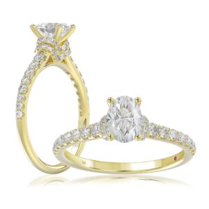 18K YELLOW  GOLD 1 1/4CT ROUND/OVAL DIAMOND LADIES RING(CENTER STONE OVAL DIAMOND 3/4CT)
