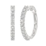 18K WHITE GOLD 2CT ROUND DIAMOND LADIES HOOPS EARRINGS - Image 3