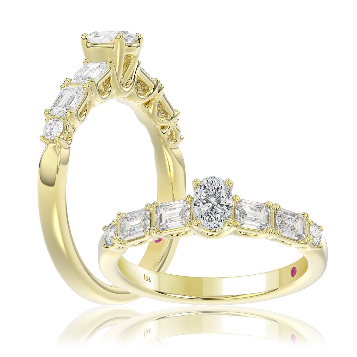 VA22970Y-1201x1201.jpg 18K YELLOW GOLD 1.00CT ROUND/EMERALD/OVAL DIAMOND LADIES RING (CENTER STONE OVAL DIAMOND 1/3CT) - Image 1