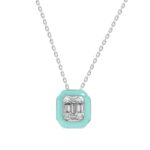 18K WHITE GOLD 1/6CT ROUND/BAGUETTE DIAMOND LADIES NECKLACE (CELESTE BLUE ENAMEL)