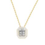 18K YELLOW GOLD 1/6CT ROUND/BAGUETTE DIAMOND LADIES NECKLACE (SOFT WHITE ENAMEL)