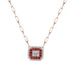 18K ROSE GOLD 5/8CT ROUND/BAGUETTE DIAMOND LADIES NECKLACE(COLOR STONE ROUND RUBY DIAMOND 5/8CT)