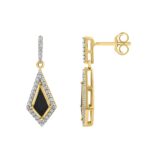 18K YELLOW GOLD 1/5CT ROUND DIAMOND LADIES EARRINGS (MIDNIGHT BLACK ENAMEL)