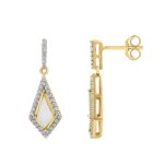 18K YELLOW GOLD 1/5CT ROUND DIAMOND LADIES EARRINGS (SOFT WHITE ENAMEL)
