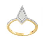 18K YELLOW GOLD 1/6CT ROUND DIAMOND LADIES RING (SOFT WHITE ENAMEL)