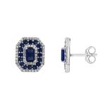 18K WHITE GOLD 7/8CT ROUND/EMERALD DIAMOND LADIES EARRINGS(COLOR STONE SHAPE EMERALD SAPPHIRE DIAMOND 5/8CT)