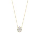 18K YELLOW GOLD 1/4CT ROUND DIAMOND LADIES FLOWER PENDANT WITH CHAIN