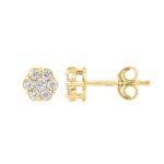18K YELLOW GOLD 1/6CT ROUND DIAMOND LADIES FLOWER EARRINGS - Image 2