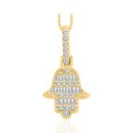18K YELLOW GOLD 1/5CT ROUND/BAGUETTE DIAMOND LADIES PENDANT WITH CHAIN