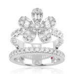 18K WHITE GOLD 7/8CT ROUND/BAGUETTE DIAMOND LADIES FASHION RING