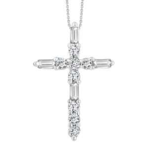 14K WHITE GOLD 1/4CT ROUND/BAGUETTE DIAMOND LADIES PENDANT WITH CHAIN
