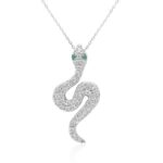 18K WHITE GOLD 1/3CT ROUND DIAMOND LADIES PENDANT WITH CHAIN(COLOR STONE ROUND GREEN EMERALD DIAMOND 0.02CT)