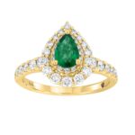 18K YELLOW GOLD 1 1/4CT ROUND/PEAR DIAMOND LADIES RING(COLOR STONE PEAR GREEN EMERALD DIAMOND 1/2CT)