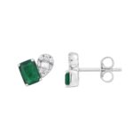 18K WHITE GOLD 2CT ROUND/BAGUETTE/EMERALD DIAMOND LADIES EARRINGS(COLOR STONE EMERALD DIAMOND 1 7/8CT)