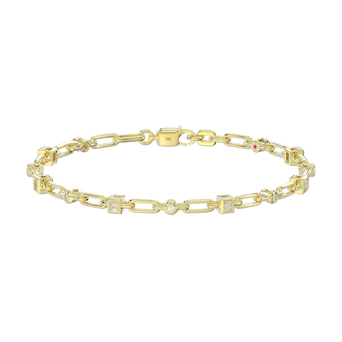 VA27346Y-14K-1201x1201.jpg 14K YELLOW GOLD 1/3CT ROUND/BAGUETTE DIAMOND LADIES BRACELET - Image 1